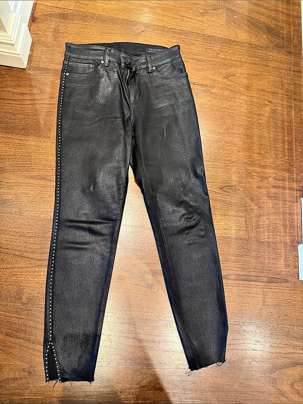 ALLSAINTS Miller Studded Coated Skinny Jeans Black